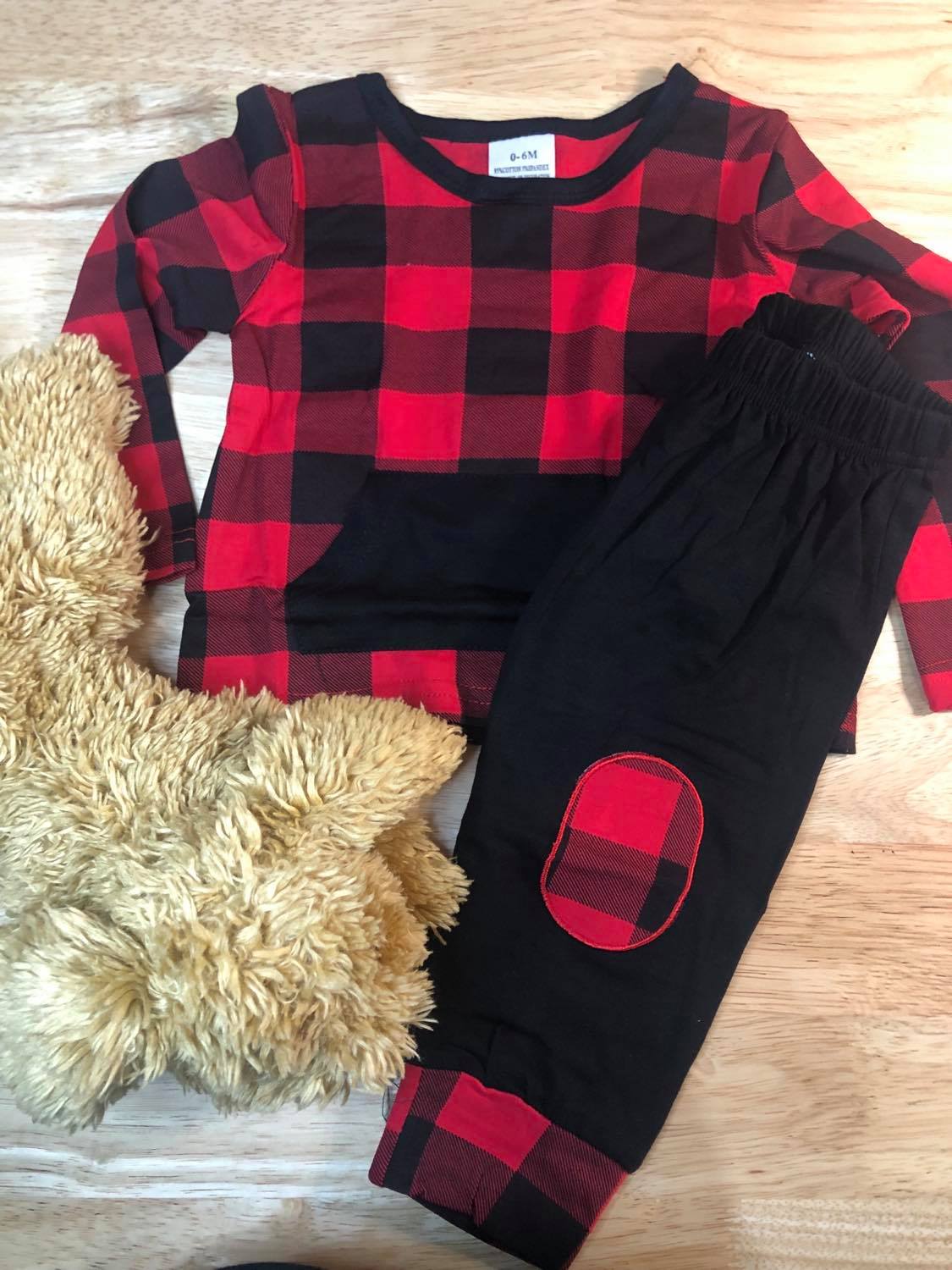 Infant Black/Red Buffalo Plaid Jogger Set