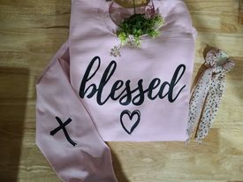 Women's Heart Cross Blessed Pink Sweatshirt