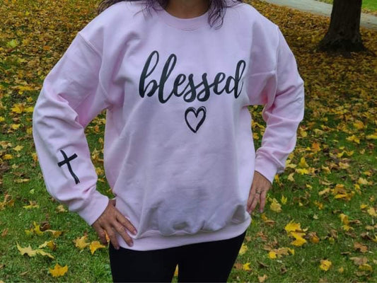 Women's Heart Cross Blessed Pink Sweatshirt