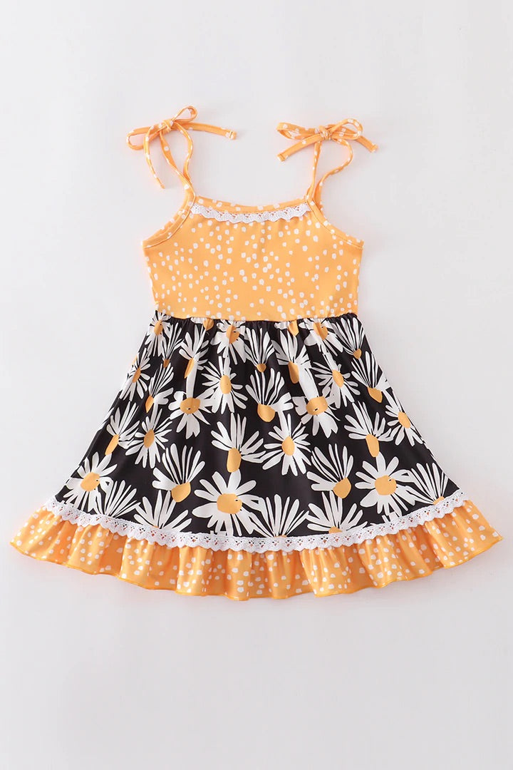 Children's Mustard Daisy Ruffle Dress