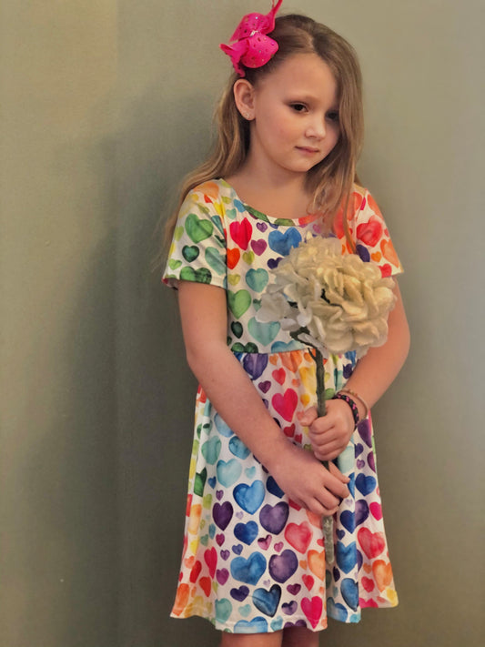 Girls Watercolor Heart Dress