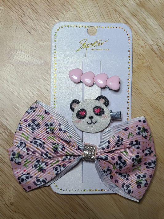 Children's Panda Hair Clip and Bow Set