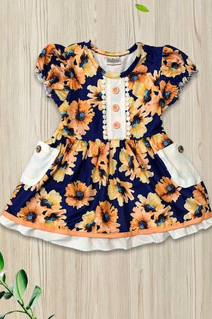 Kids/Youth Navy Sunflower Dress