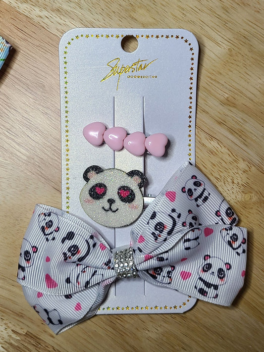 Children's Panda Hair Clip and Bow Set