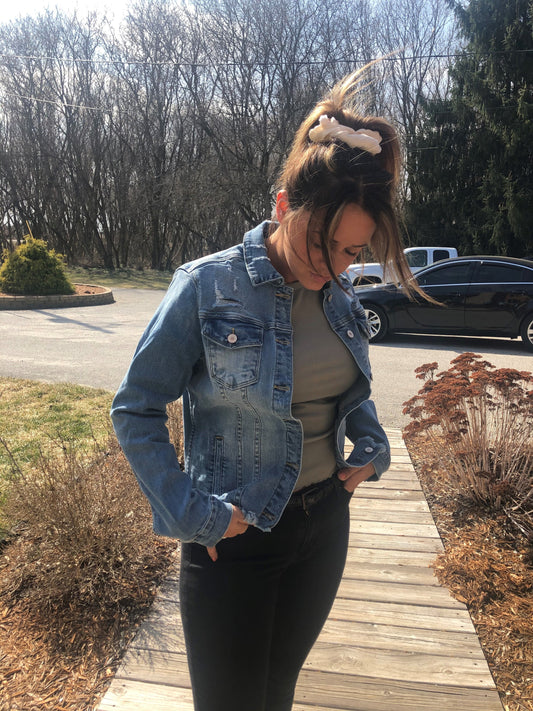 Women's Distressed Denim Jean Jacket