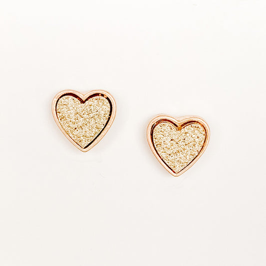 Druzy Heart Gold Stud Earrings